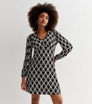 New Look Black Geometric Print Lace Trim Mini Dress